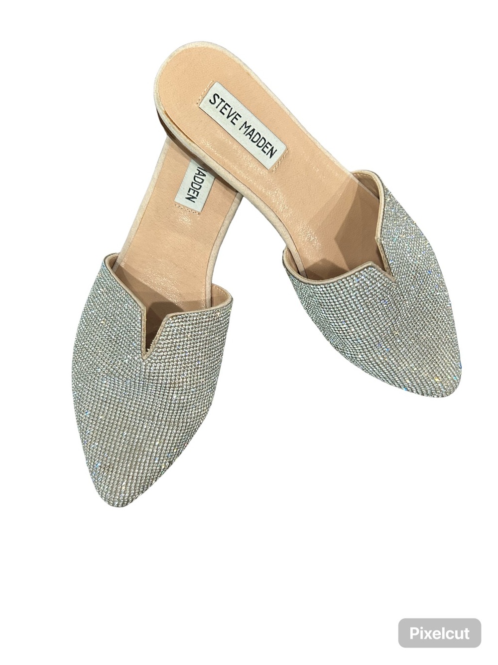 Steve Madden Crystal-Embellished Silver Pointed Mules